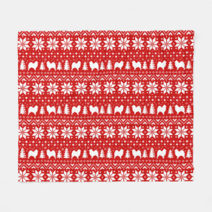 Samoyed Silhouettes Christmas Pattern Red Fleece Blanket