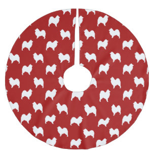 Samoyed Silhouettes Pattern Red Brushed Polyester Tree Skirt