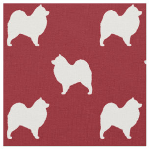 Samoyed Silhouettes Pattern Red Fabric