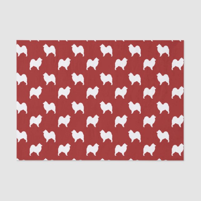 Samoyed Silhouettes Pattern Red Tissue Paper (Front)