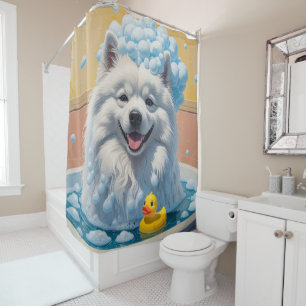 Samoyed Sloppy Sleepy Cute Funny Shower Curtain