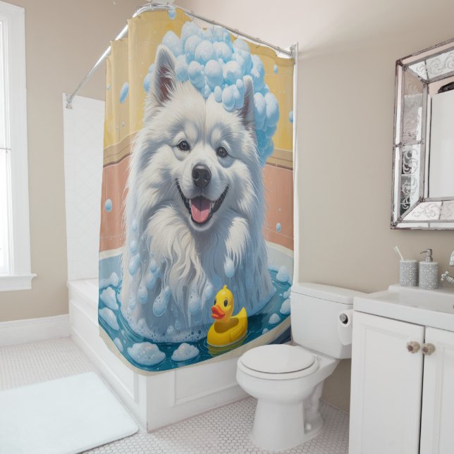 Samoyed Sloppy Sleepy Cute Funny  Shower Curtain (In Situ)
