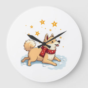 Samoyed Snow Angel Large Clock