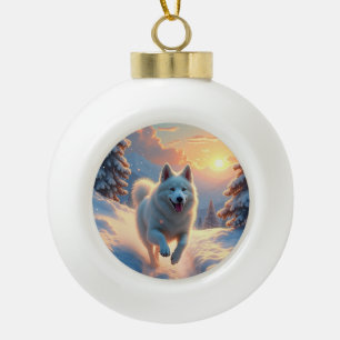 Samoyed Snowy Mountain Adventure Christmas Ceramic Ball Christmas Ornament