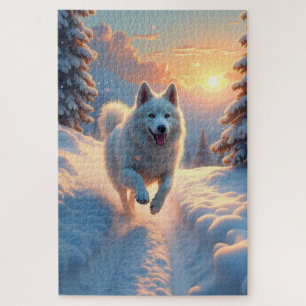 Samoyed Snowy Mountain Adventure Christmas Jigsaw Puzzle