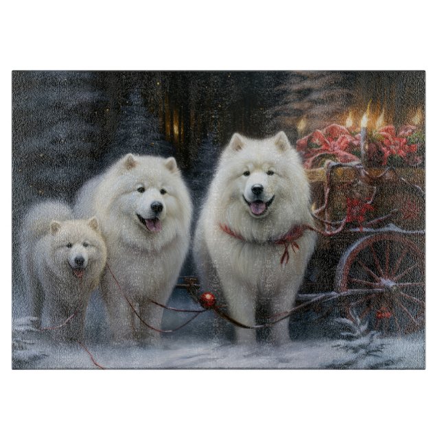 Samoyed Snowy Sleigh Christmas Decor Cutting Board (Front)