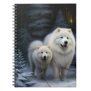 Samoyed Snowy Sleigh Christmas Decor Notebook