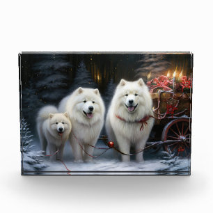 Samoyed Snowy Sleigh Christmas Decor Photo Block