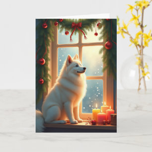 Samoyed Under the Mistletoe Christmas Painting Card