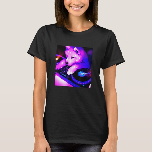 Samoyed Vaporwave DJ Dog  Aesthetic Women Boys Gir T-Shirt (Front)