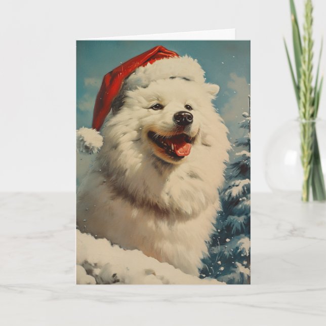 Samoyed vintage personalised Christmas Holiday Card (Front)