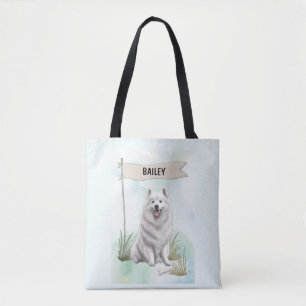 Samoyed Watercolor Personalised Dog Tote Bag