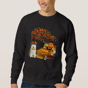 Samoyed Wearing Hat Fall Tree Pickup Truck Carryin Sweatshirt