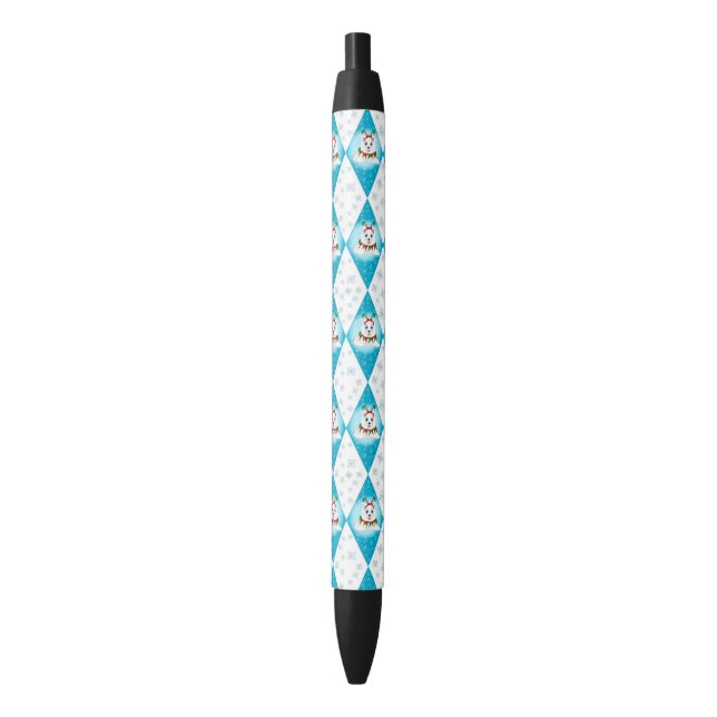 Samoyed Winter Holiday Diamond Pattern Black Ink Pen (Front Vertical)
