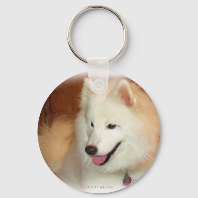 Samoyed, with Digital Oil Painting Effects, key Ring (Front)