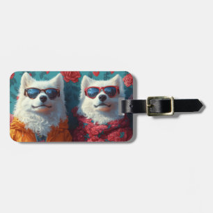 Samoyed with Heart Roses Valentine's Day Luggage Tag