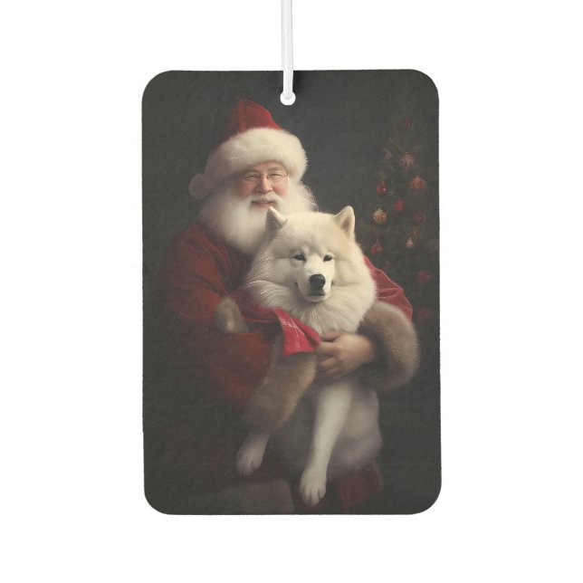Samoyed With Santa Claus Festive Christmas Car Air Freshener (Front)