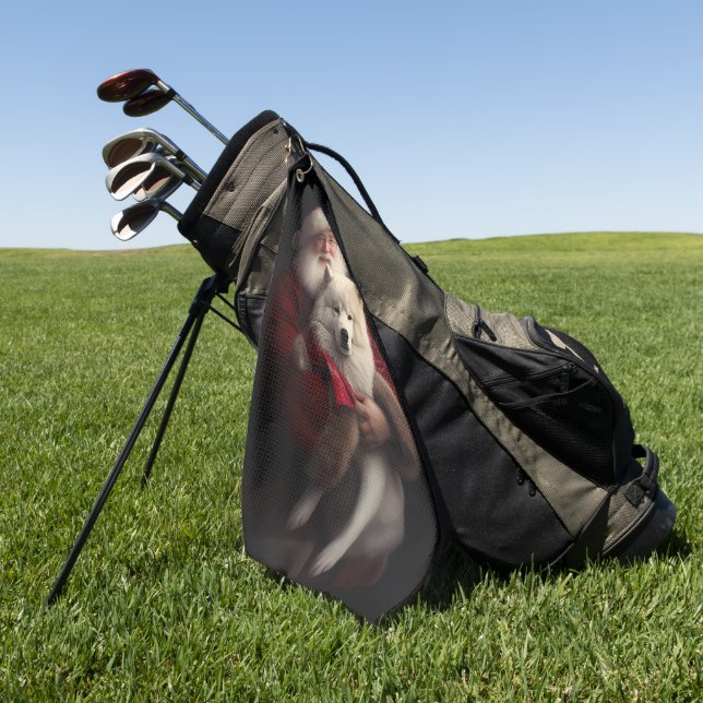 Samoyed With Santa Claus Festive Christmas Golf Towel (Green)