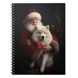 Samoyed With Santa Claus Festive Christmas Notebook