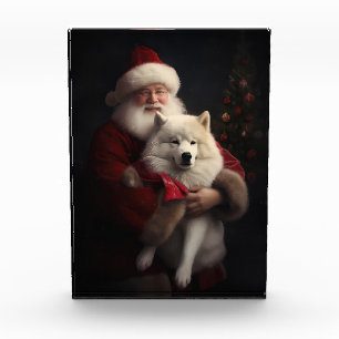 Samoyed With Santa Claus Festive Christmas Photo Block