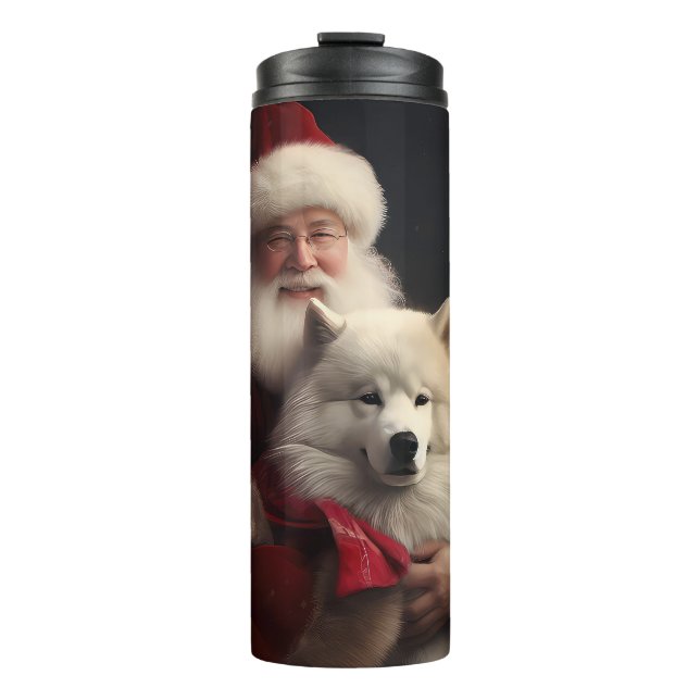Samoyed With Santa Claus Festive Christmas Thermal Tumbler (Front)