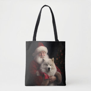 Samoyed With Santa Claus Festive Christmas Tote Bag