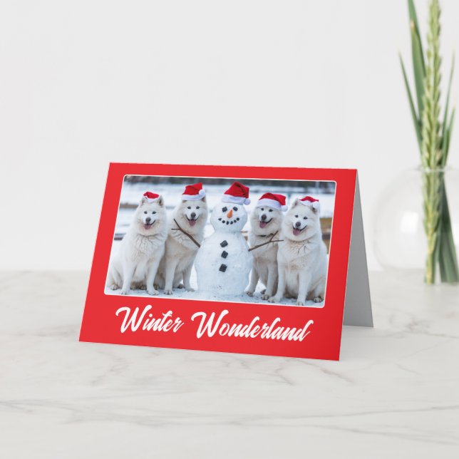 Samoyeds and Snowman Card (Front)