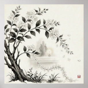 Sampaguita — Philippine National  Flower Sumi-e Poster