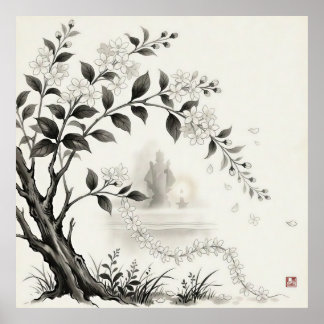 Sampaguita — Philippine National Flower Sumi-e Poster