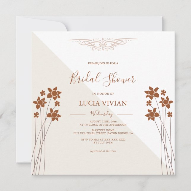 Sample Autumn Side Floral Bridal Shower Invitation (Front)