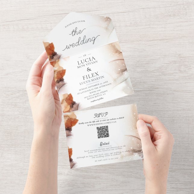 Sample Baho Orange Colour Ink All in One Wedding All In One Invitation (Tearaway)