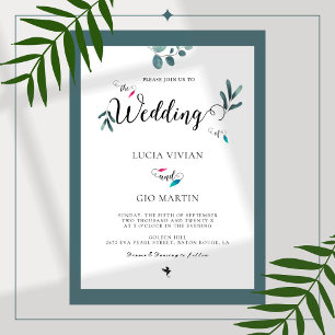 Sample calligraphy Eucalyptus Leaves wedding Invitation