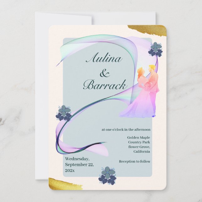 Sample classic golden purple green wedding invitat invitation (Front)