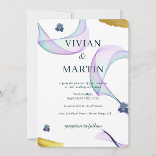 Sample classic golden purple green wedding invitation
