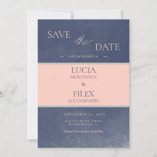 Sample Classic Navy Blue & Pink Save The Date Invitation