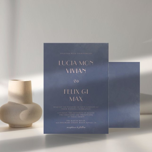 Sample Classic Navy Blue Smoke Wedding Invitation (Creator Uploaded)