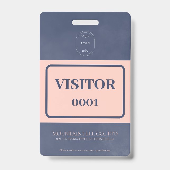 Sample Dry Navy Blue Barcode Visitor Card ID Badge (Front)