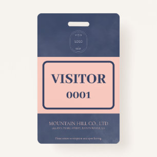Sample Dry Navy Blue Barcode Visitor Card ID Badge