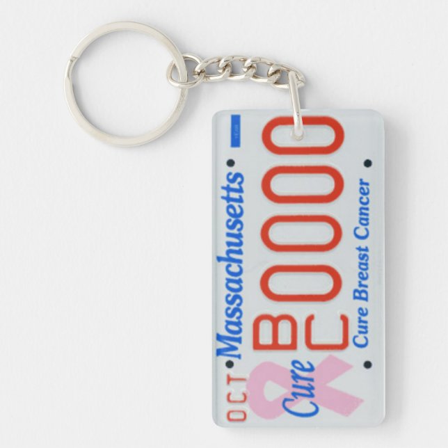 SAMPLE Massachusetts License Plate Cure for Cancer Key Ring (Front)