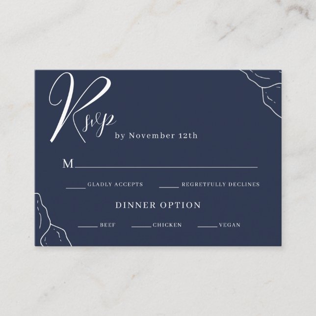 Sample Navy Blue Line Art Wedding RSVP Enclosure Card (Front)