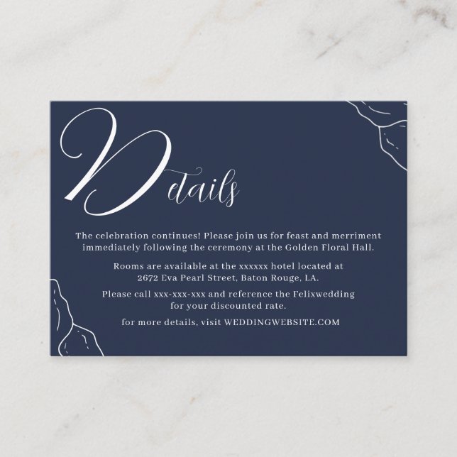 Sample Navy Blue Line Typography Detail Enclosure Card (Front)