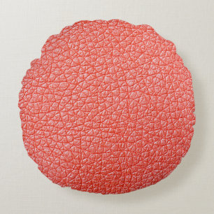 Sample of orange leather upholstery textureabstrac round cushion