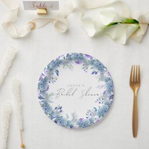 Sample Purple Floral Garden Blue Bridal Shower Paper Plate