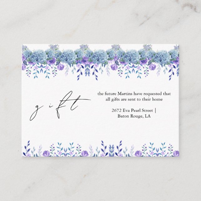 Sample Purple Floral Garden Bridal Shower Gift Enclosure Card (Front)