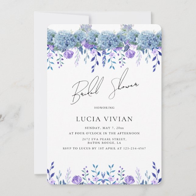 Sample Purple Floral Garden Bridal Shower Invitation (Front)