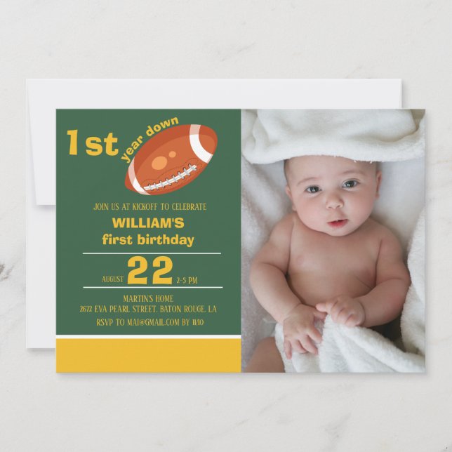 Sample Retro Football First Year Down Birthday Invitation (Front)