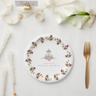 Sample Rustic Floral Roses & Lantern Bridal Shower Paper Plate