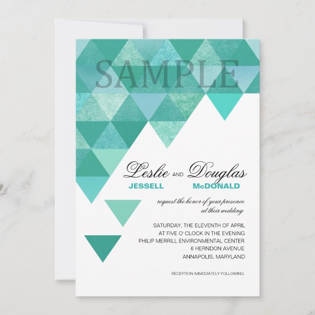 SAMPLE signature matte Geometric Triangles teal Invitation (Front)
