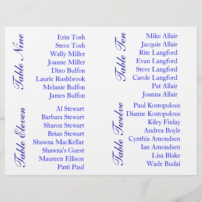 Sample Text for Seating Chart Flyer (Front)