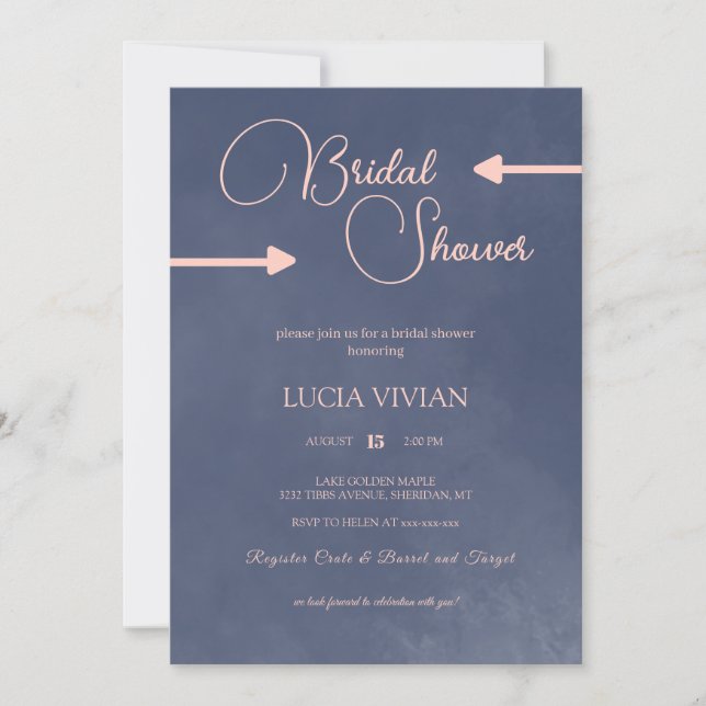 Sample Typography Navy Blue Bridal Shower Invitation (Front)